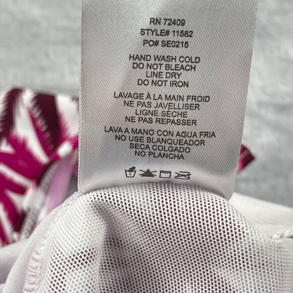 Jones New York Swimsuit Medium Fuchsia Palm Tree Ruffle Sleeve Bandeau Neck - Picture 7 of 13